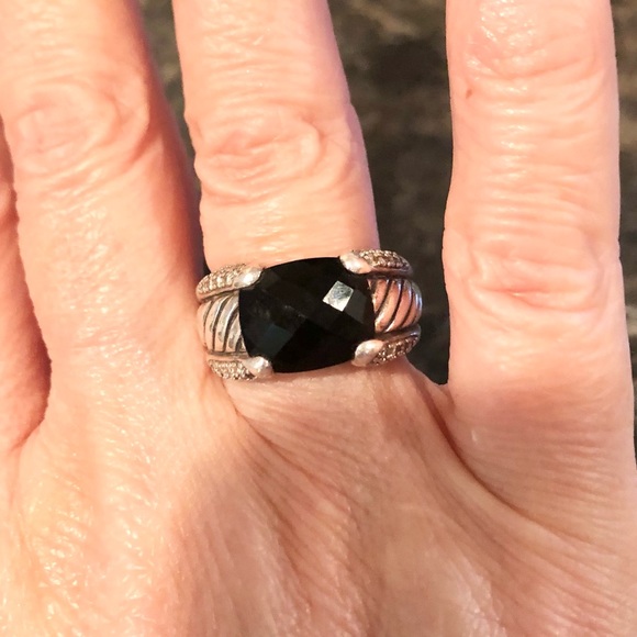 DAVID YURMAN Onyx & Diamond Cable Ring - Picture 4 of 13